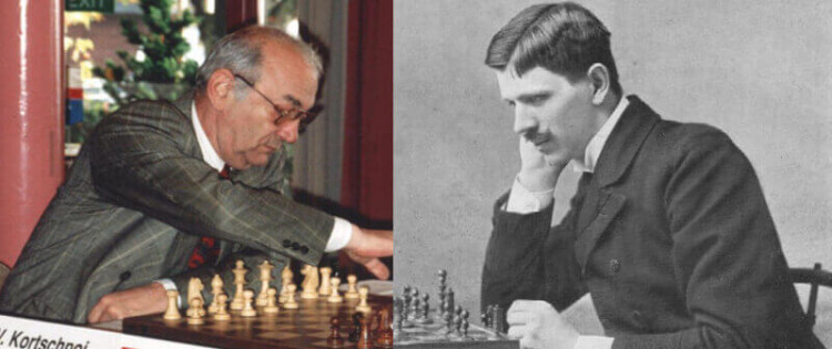 Left: Viktor Korchnoi; right: Géza Maróczy. Wikimedia Commons/ Megavselena