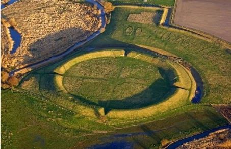Aerial view of the fortress of Trelleborg, Zeeland, the eponymous site of the Vikings fortifications in ring.