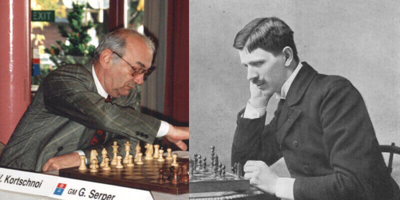 Left: Viktor Korchnoi; right: Géza Maróczy. Wikimedia Commons/ Megavselena
